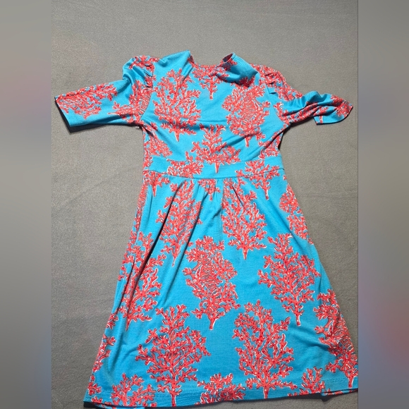 Lilly Pulitzer Vibrant Coral Blue Midi Dress Size Small EUC PTP 29 Length 35 - Picture 3 of 4